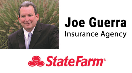 Joe Guerra Insurance Agency in black text with a man in a suit to the left and the State Farm logo below